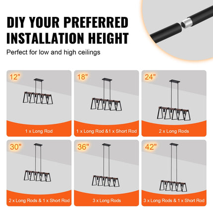 4-Light Kitchen Island Pendant Lights 60W Adjustable Dining Room Light