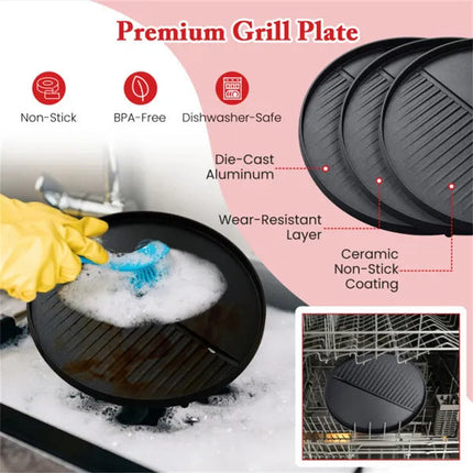 Red 1200W Electric BBQ Grill With Double-Zone Cooking, 2-in-1