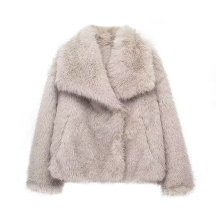 Winter Plush Coat Fashion Warm Thicken Fluffy Lapel Jacket Outwear
