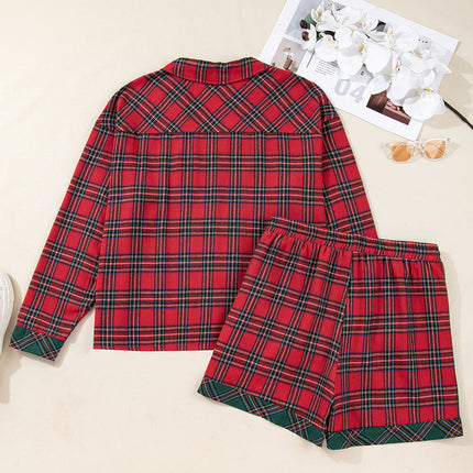 Plus Size Christmas Plaid Shirt and Shorts Pajama Set