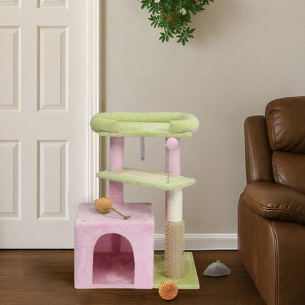 27.5in Cat Tree, Multi-level Cat Tower With Cat Scratching Post And