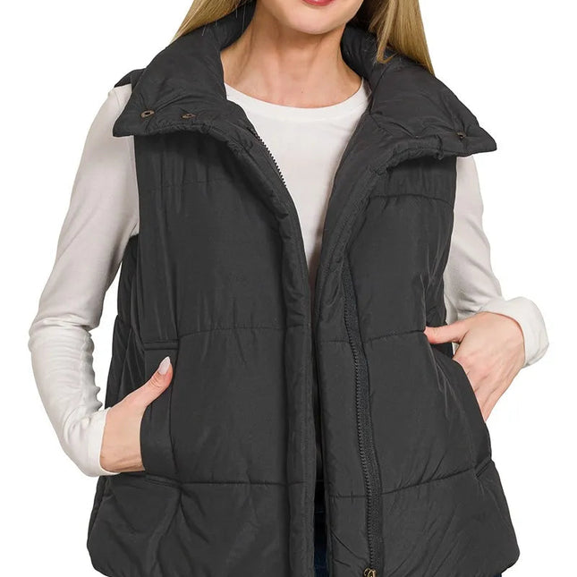 Zenana High Neck Zip-Up Vest Coat