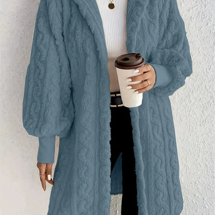 Hooded Double-sided Plush Cuff Thread Long Coat