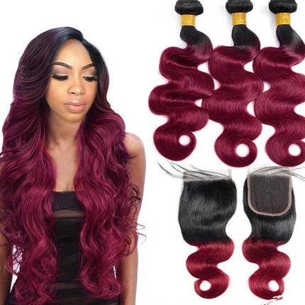 BeuMax 1B Burgundy Body Wave BUNDLES with CLOSURES & FRONTALS