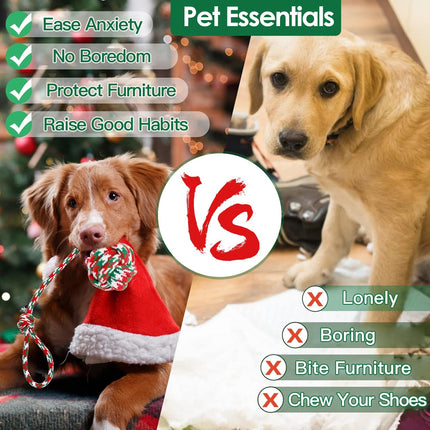 Set Of 5Pcs Christmas Dog Rope Chew Toys Dog Interactive Toys Set For