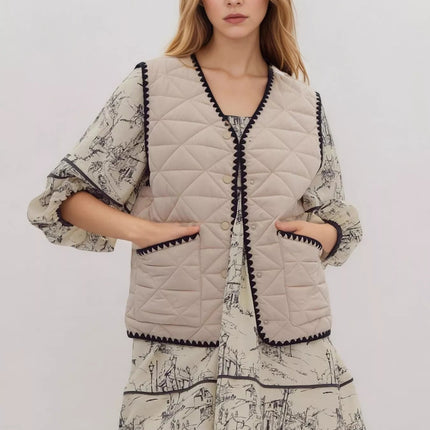 Textured Snap Down Vest Coat