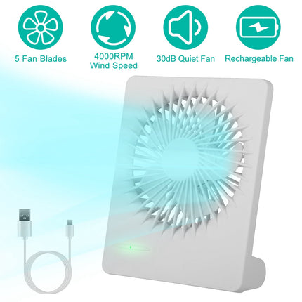 Portable Desk Fan USB Rechargeable Table Cooling Fan Quiet 5 Blades