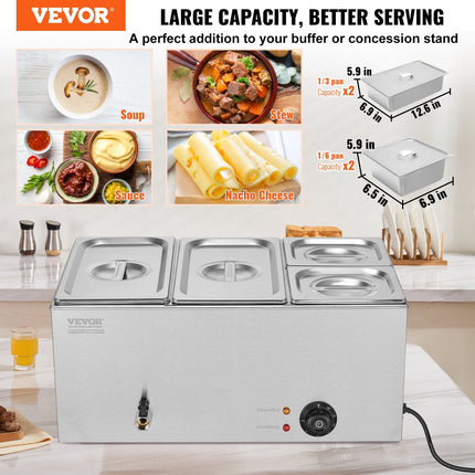 Commercial Electric Food Warmer 4-Pan Countertop Buffet 16.4QT Bain