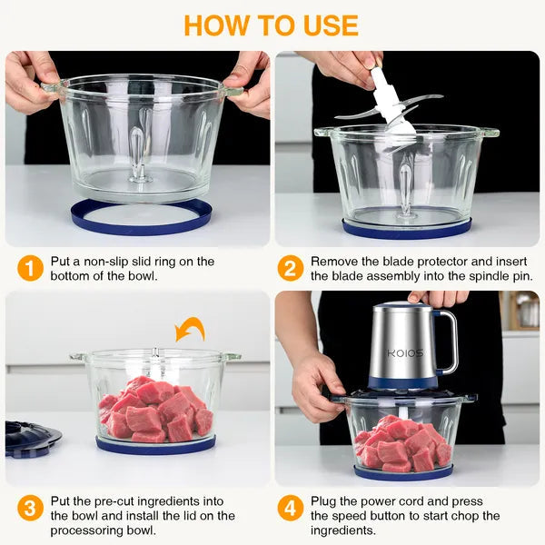 KOIOS Electric Food Chopper Processor Vegetables Meat Grinder Mixer 2L