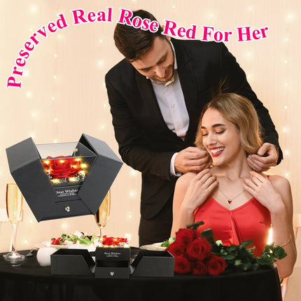 1Pc Preserved Red Real Rose With Heart Necklace Eternal Flowers Rose
