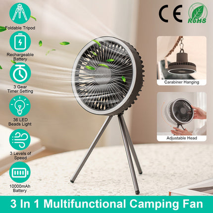 Camping Fan With Lantern Rechargeable Battery Powered Portable Tripod
