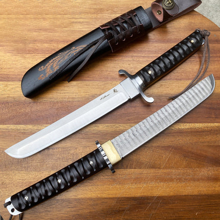 Damascus Wooden Sheath Knife Keel Integrated Outdoor Camping Climbing