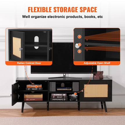 Rattan TV Stand For 65 Inch TV, Boho TV Stand With Rattan Door,