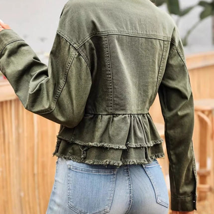 Ruffle Raw Hem Denim Jacket
