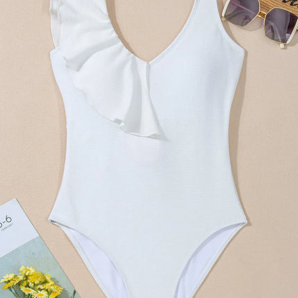 Ruffled V-Neck Wide Strap : One-Piece Swimwear