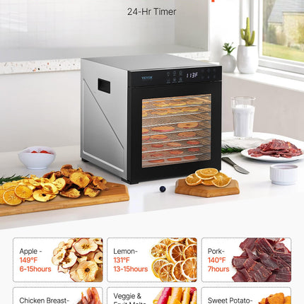 10 Trays Food Dehydrator Machine Stainless Steel 1000W Jerky Meat