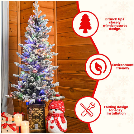 4ft Pre-lit Potted Porch Christmas Tree Small Slim Christmas Tree With