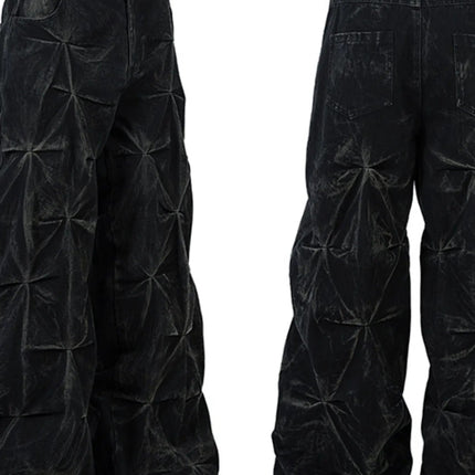 Men's Wide Leg Jeans with Ruched Detail