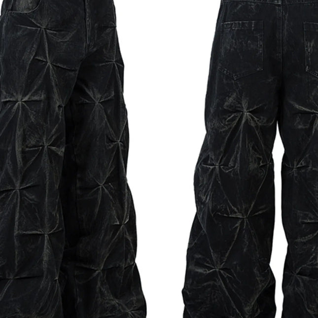 Men's Wide Leg Jeans with Ruched Detail