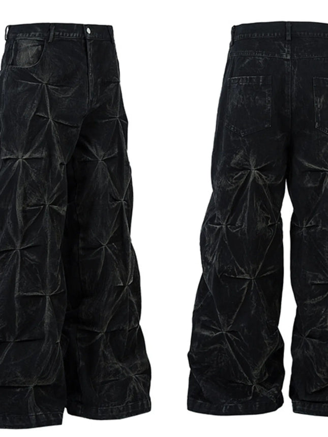 Men's Wide Leg Jeans with Ruched Detail