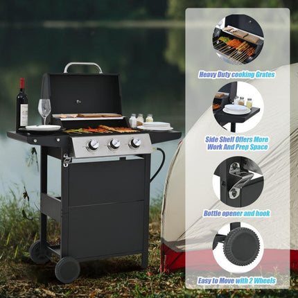 Propane Gas Three-burner Stainless Steel Grill With Double Shelves,