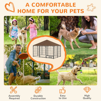 Outside Dog Kennel, 6.9' X 4.6' X 5' Puppy Play Pen With Canopy,