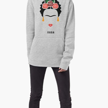Frida Khalo Face WOMEN HOODIE GRAY