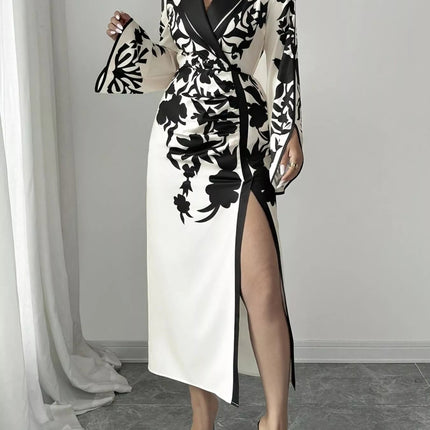 Slit Long Sleeve Wrap Midi Dress