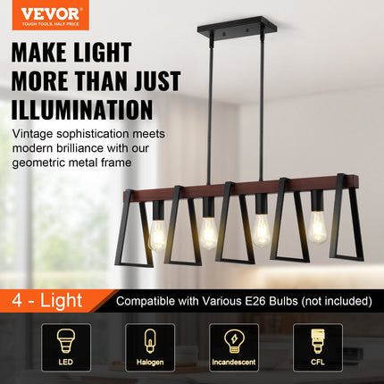 4-Light Kitchen Island Pendant Lights 60W Adjustable Dining Room Light