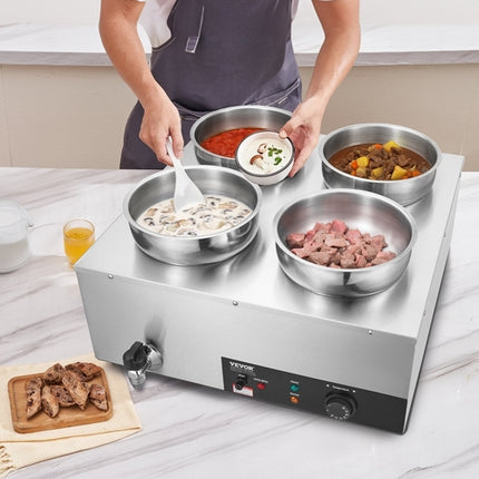 Electric Soup Warmer, Four 7.4QT Stainless Steel Round Pot 86~185°F