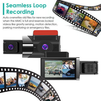 2K Car DVR 3 Channel Dash Cam Camcorder Camera Recorder With 140