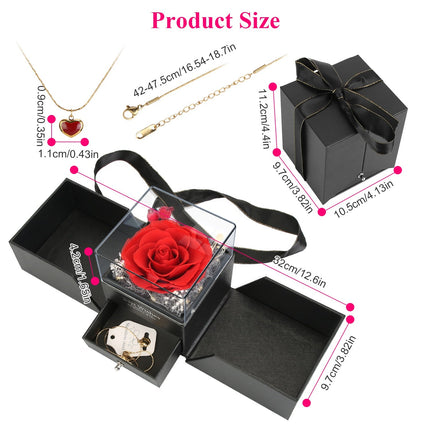 1Pc Preserved Red Real Rose With Heart Necklace Eternal Flowers Rose