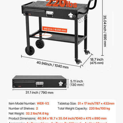 Outdoor Grill Cart, 31.0 X 17.0 Inch Tabletop Size Grilling Table,