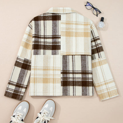 Plaid Patchwork Side Pocket Button-Up Shacket