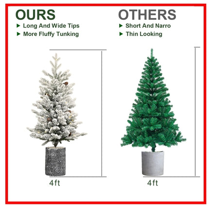 2FT 3FT 4.5FT 6.5FT Pre-lit Potted Flocked Christmas Tree, Snow