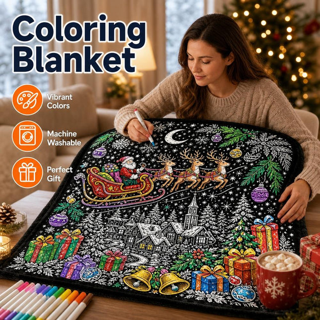 Christmas DIY Coloring Throw Blanket Santa Workshop 24 Acrylic Markers Washable Fleece Doodle Quilt Kids Adults Gifts