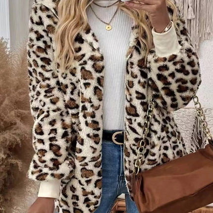 Leopard Print Fuzzy Zip Up Outerwear