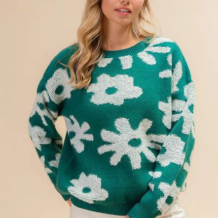 BiBi Flower Pattern Long Sleeves Sweater Top
