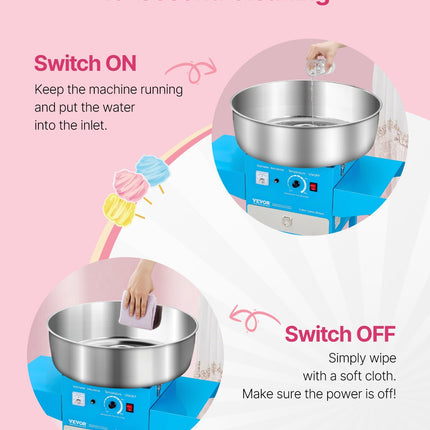 Commercial Cotton Candy Machine With Cart Sugar Floss Maker 1000W For