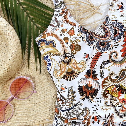 Printed Tie Back Scoop Neck One-Piece Swimsuit