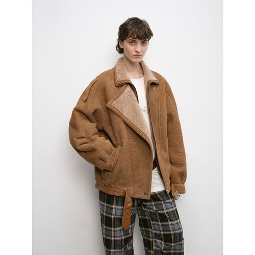 Fireladyfur Women's Shearling Coat - Motorcycle Style Merino Wool