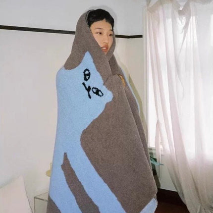 Funky Cat Throw Blanket - Cute Whimsical Earthy Tone