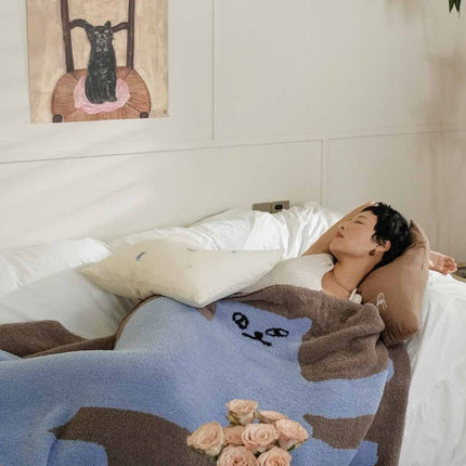 Funky Cat Throw Blanket - Cute Whimsical Earthy Tone