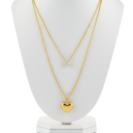 Gold Heart & Diamond Pendant Necklace Set-D 12