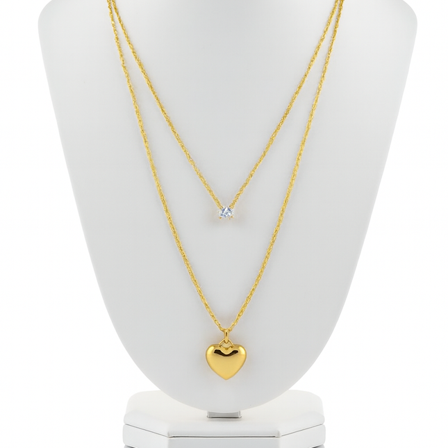 Gold Heart & Diamond Pendant Necklace Set-D 12