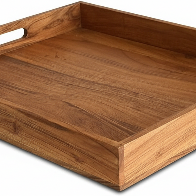 Wooden Serving Tray Set with Handles – 2 Pcs
