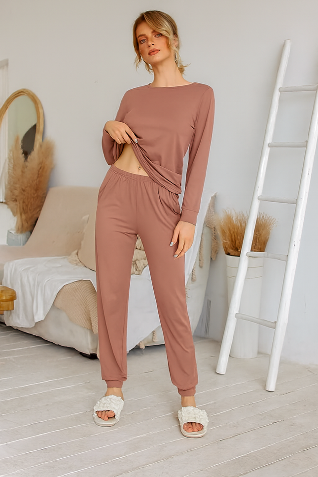 Two-Piece Relaxed Fit Co-Ord Set for Women-Tan (Size-XL) | D50