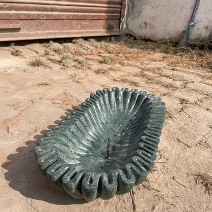 Handcrafted Green Stone Decorative Bowl – Ribbed Design