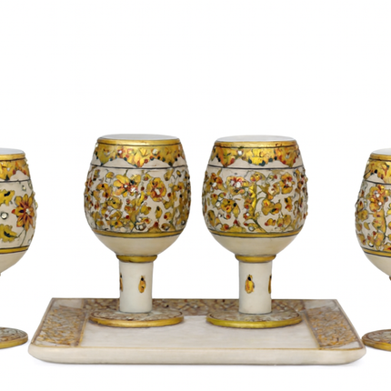 Handcrafted Marble Goblet Set with Tray