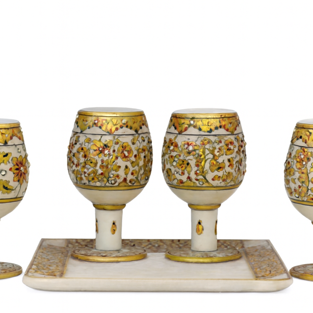 Handcrafted Marble Goblet Set with Tray